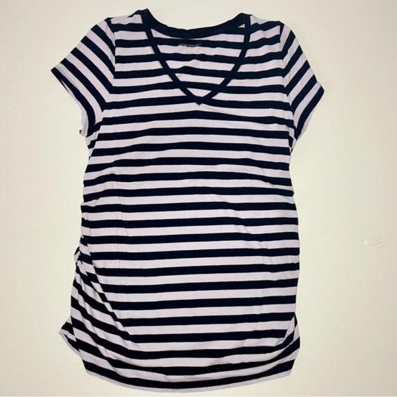 Liz Lange Maternity Blue Striped Short Sleeve Top | Size XXL - Picture 1 of 7